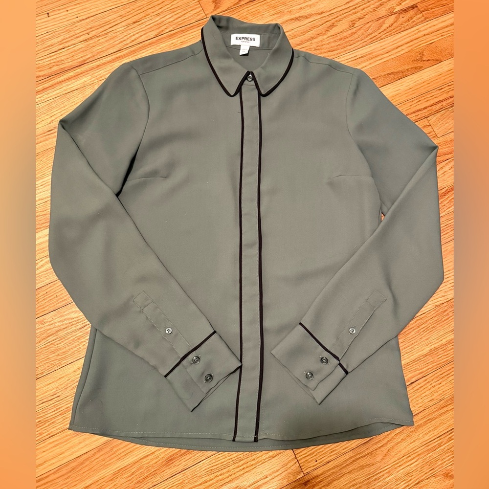 Express Olive Green Portofino Shirt with Black Piping